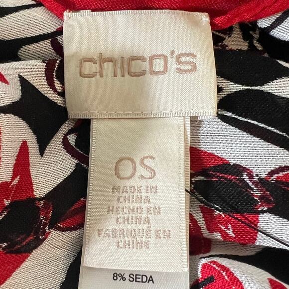 Chicos Womens Scarf One Size Black Red Luxe Heels Print Rayon Silk Square - Picture 4 of 7